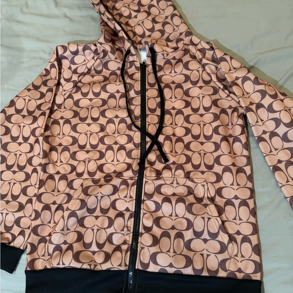 Coach Pink and Brown Logo Hoodie
